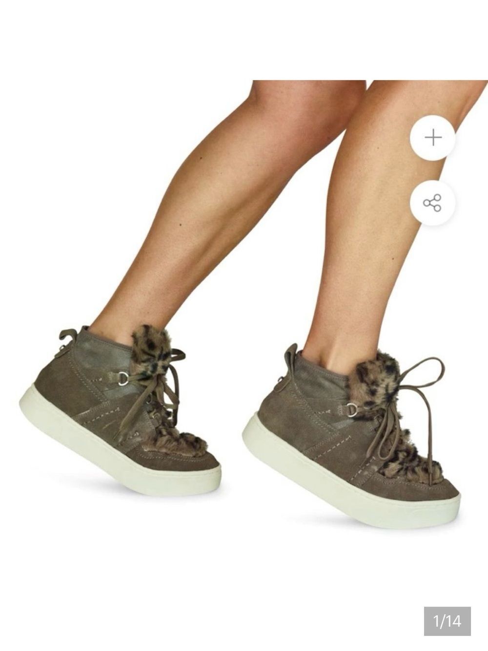 Naked Feet Evolution Platform Sneaker Brown Leather Faux Fur Sz 8.5